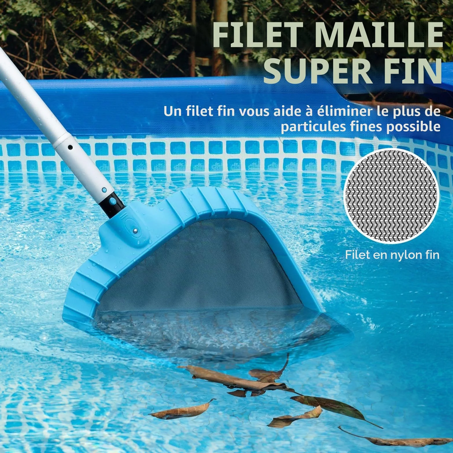Mowend Épuisettes de Piscine, Filet de Surface pour Piscine avec Cadre en Plastique Renforcé Durable pour Poteaux Télescopiques > 29 mm