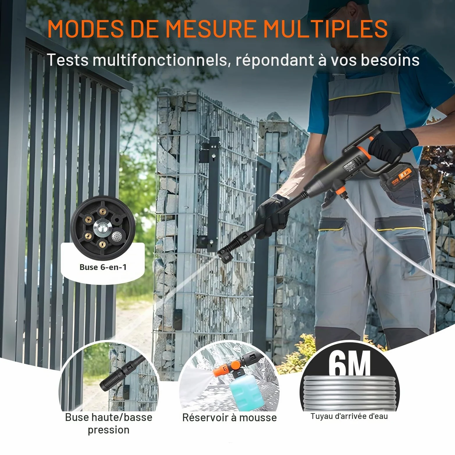 VEVOR Nettoyeur Haute Pression sur Batterie sans Fil 21 V Nettoyeur Haute Puissance Portable 580 PSI 40 bar Laveuse Électrique 4 L/min Batterie 4,0 Ah Chargeur pour Nettoyage Terrasse Jardin Voiture