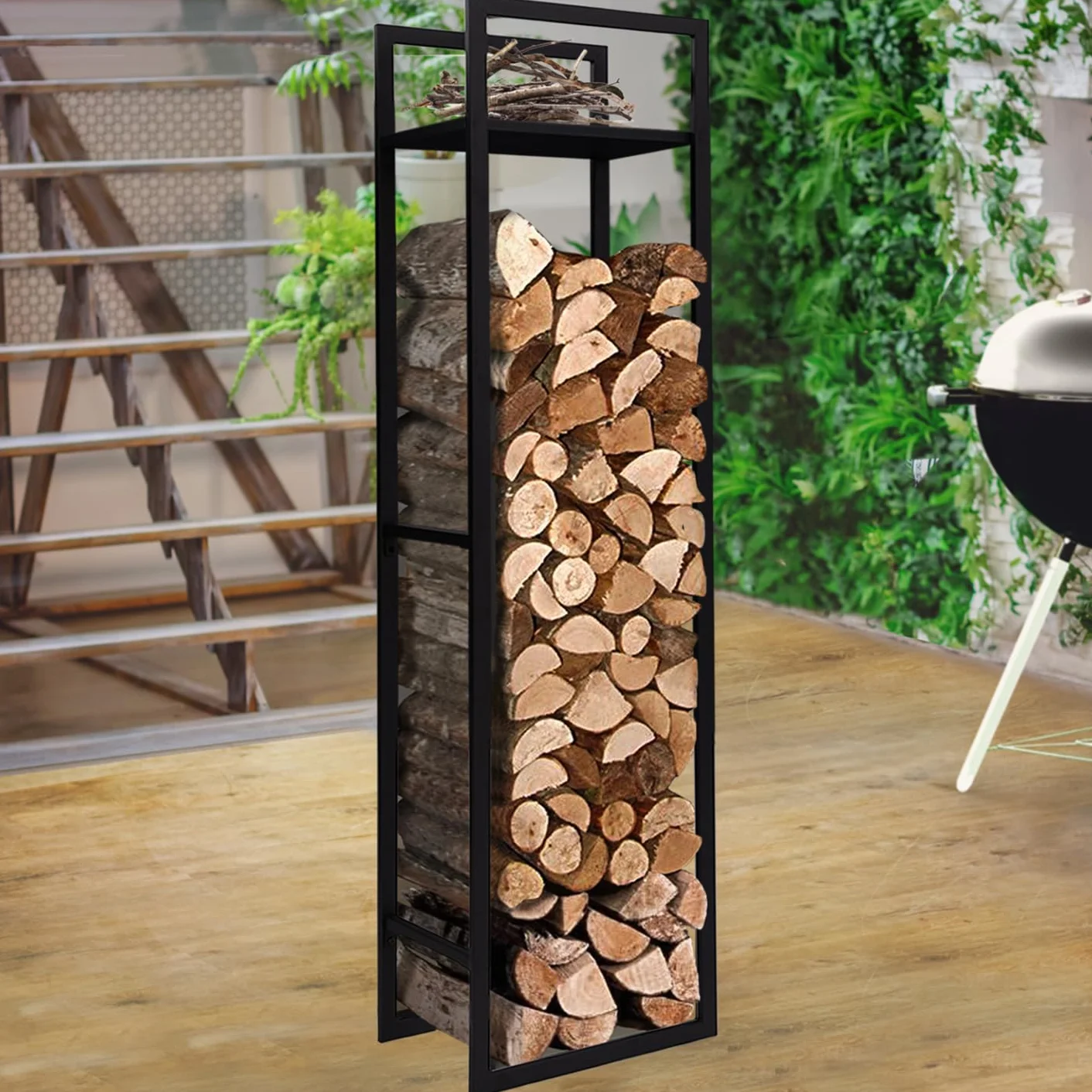 Range bûches Vertical Acier Noir H.170 CM pour cheminée