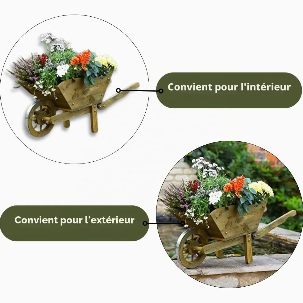 Garden Mile Brouette de jardin Woodland - Décoration de jardin - Décoration d'extérieur - Décoration de terrasse - Convient pour plantes et fleurs - Taille XL