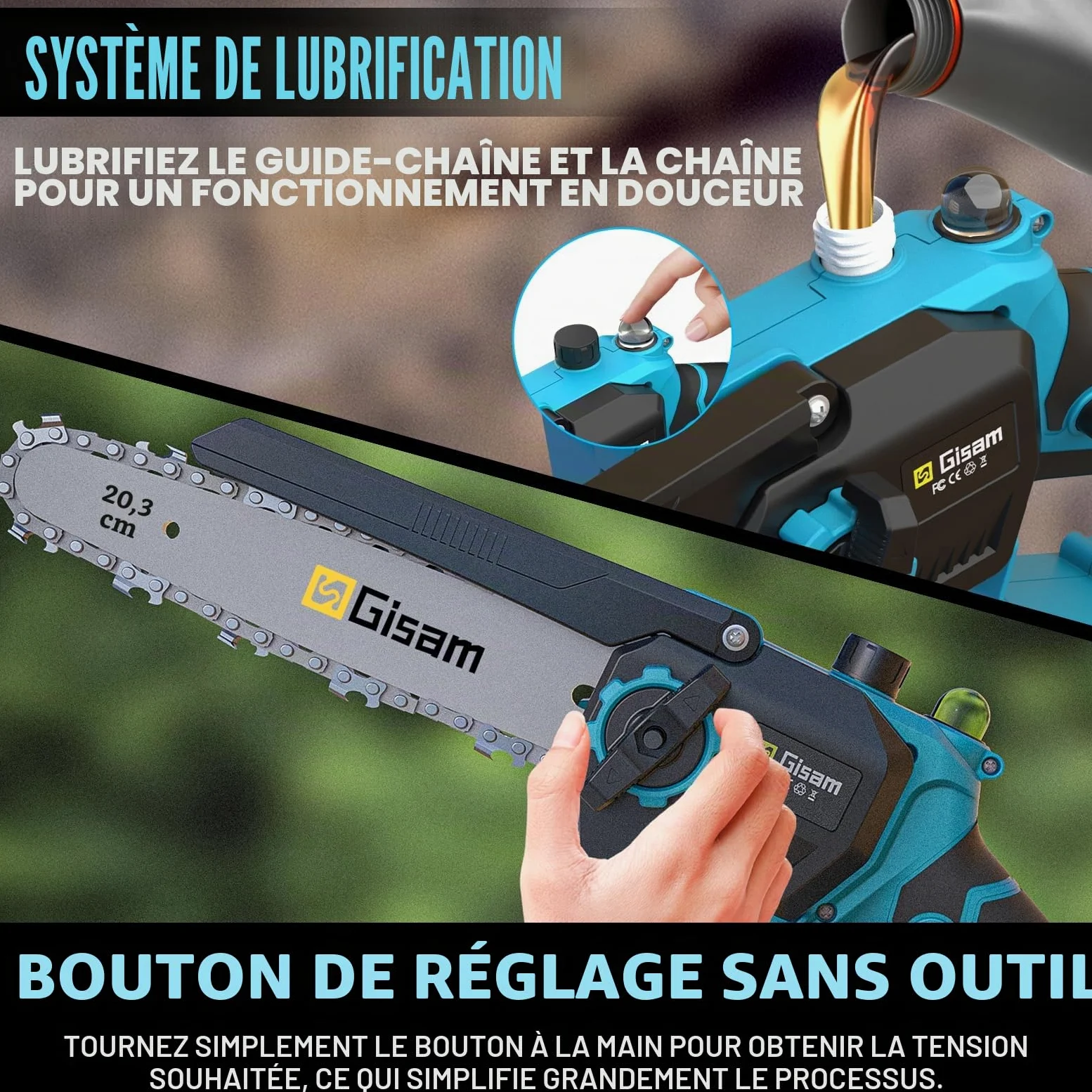 Mini TronçOnneuse 2 En 1 Avec Perche TéLescopique,Moteur Sans Balais 2600w,TronçOnneuse 8 Pouces, Lubrificateur Automatique Et 2 * 4000 Mah,Extensible Jusqu'à 4,2m Pour Branches D'Arbres, Coupe