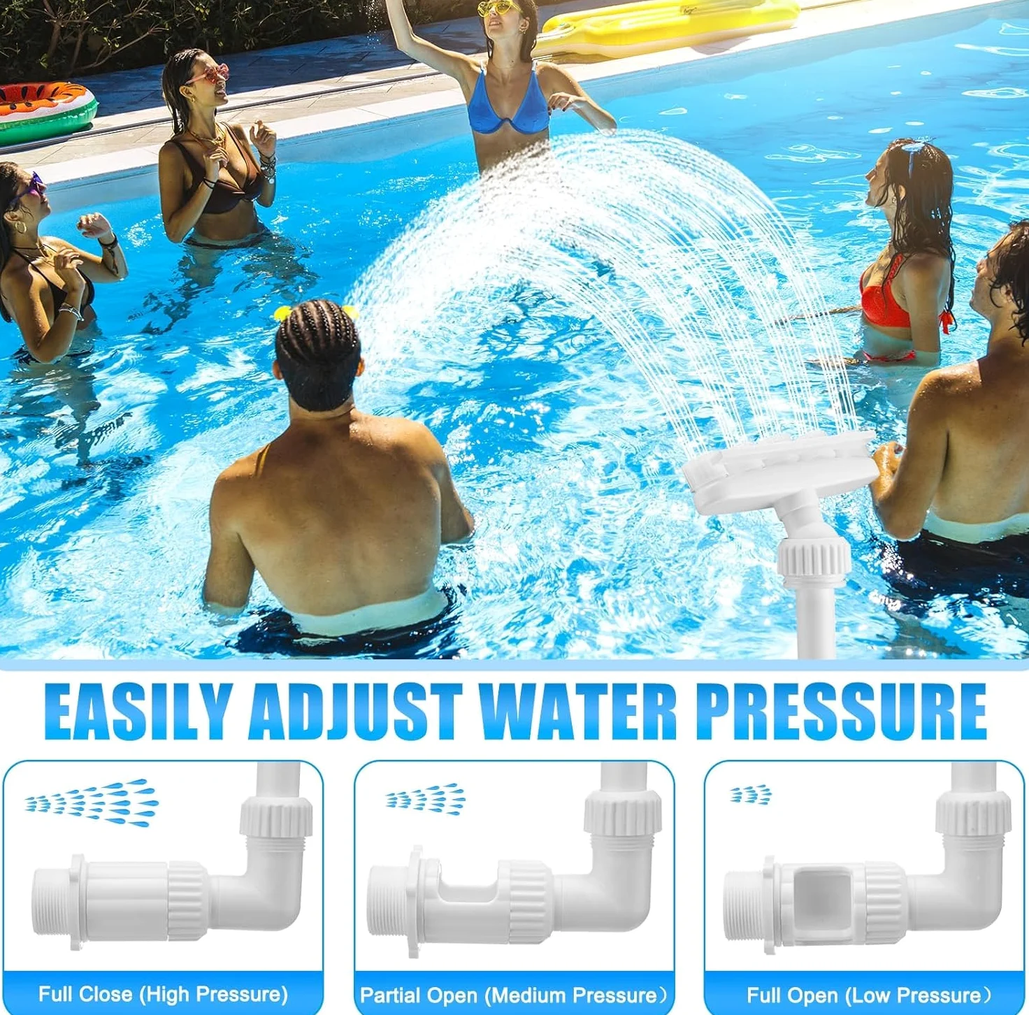 Reallnaive Fontaine solaire piscine avec 7 lumières LED de couleur réglable, arroseur cascade, lumières de cascade, pulvérisateur amusant