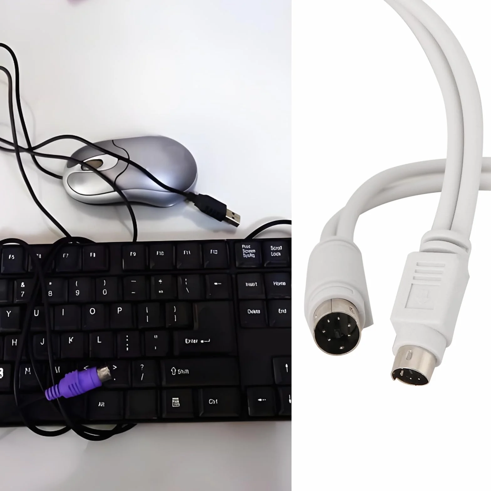 Lot de 2 Répartiteurs de Clavier 6 Broches DIN Mâle vers Femelle Câble 1 vers 2 Compatible Sony PS2 30 cm Blanc