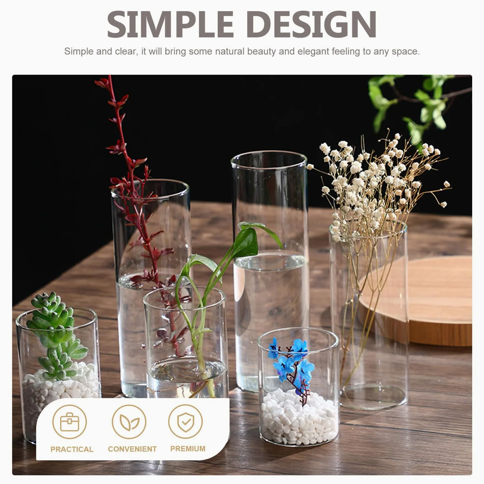 SHINEOFI 3 pièces Vase Cylindrique Verre Transparent pour Plantes Hydroponiques Petit Aquarium Décoratif Pot de Fleurs Compact pour Décoration de Table