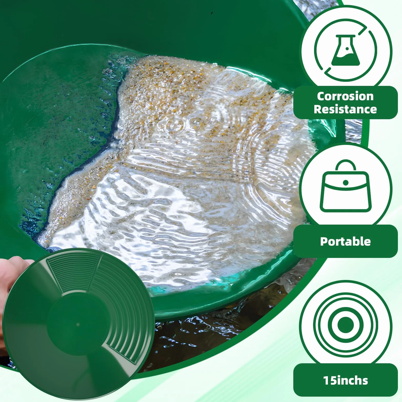 Kit Orpaillage 38.5cm Batee Orpaillage Gold Pan Rampe avec Tamis Plastique pour Chercheur d'Or Vert