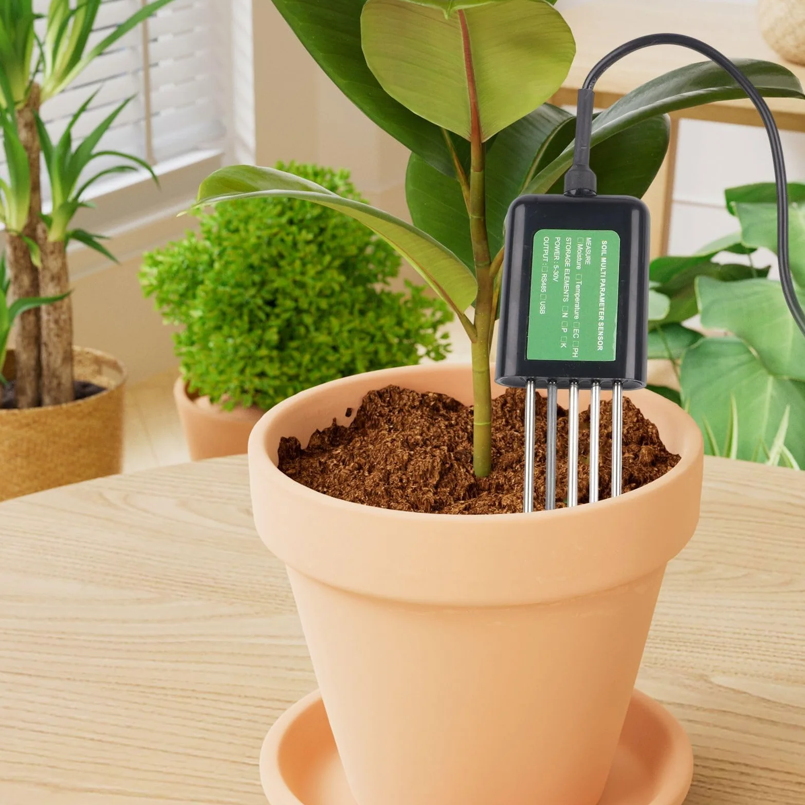 Testeur de sol USB 7 en 1 pour Android, IP68, humidité de la terre, pH EC, température NPK, capteur NPK avec joint en résine époxy et sonde métallique, analyse des données en temps réel pour