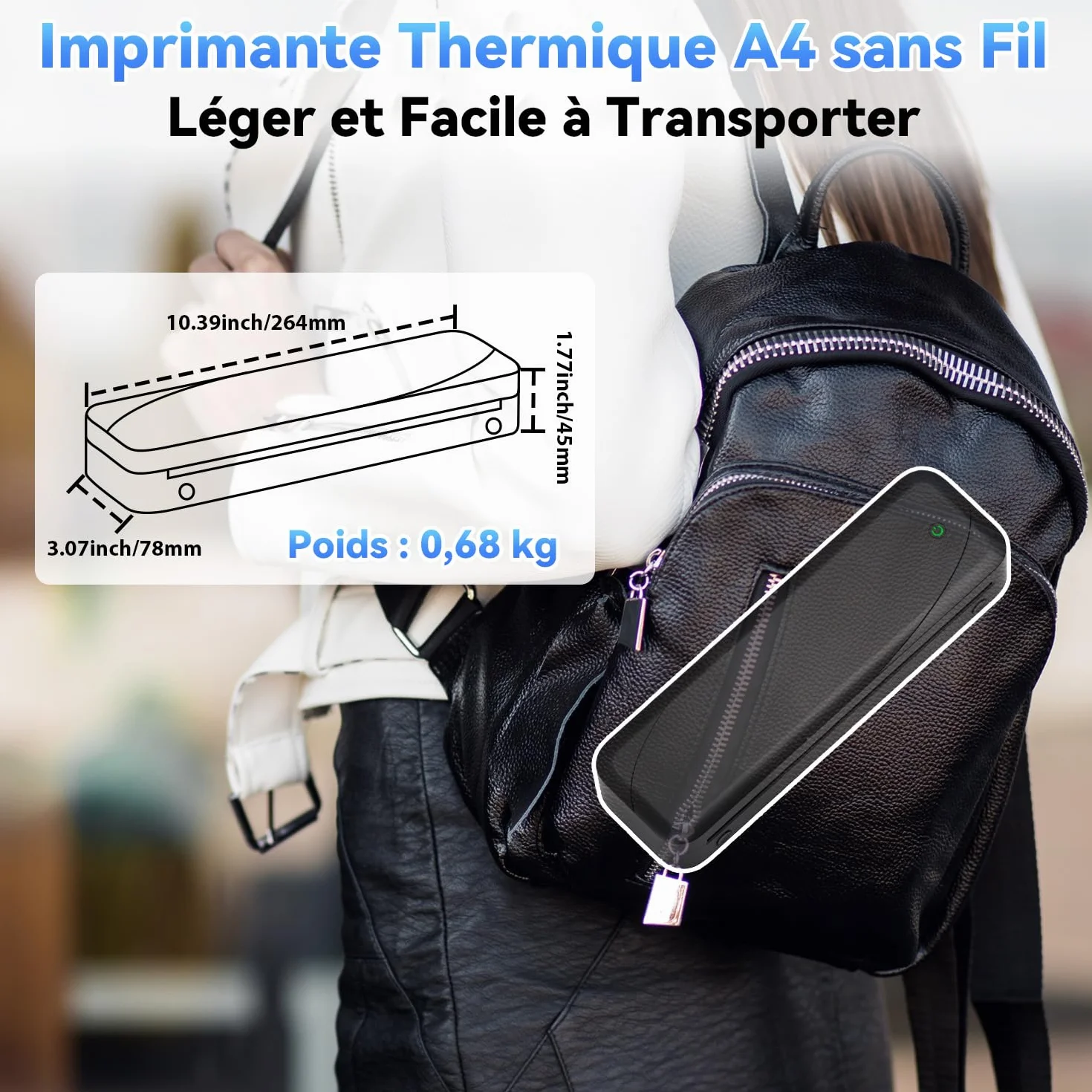 Phomemo M833 Imprimante Thermique A4 300 DPI sans Encre, Batterie 2600mAh, Compatible PC Android iOS Noir