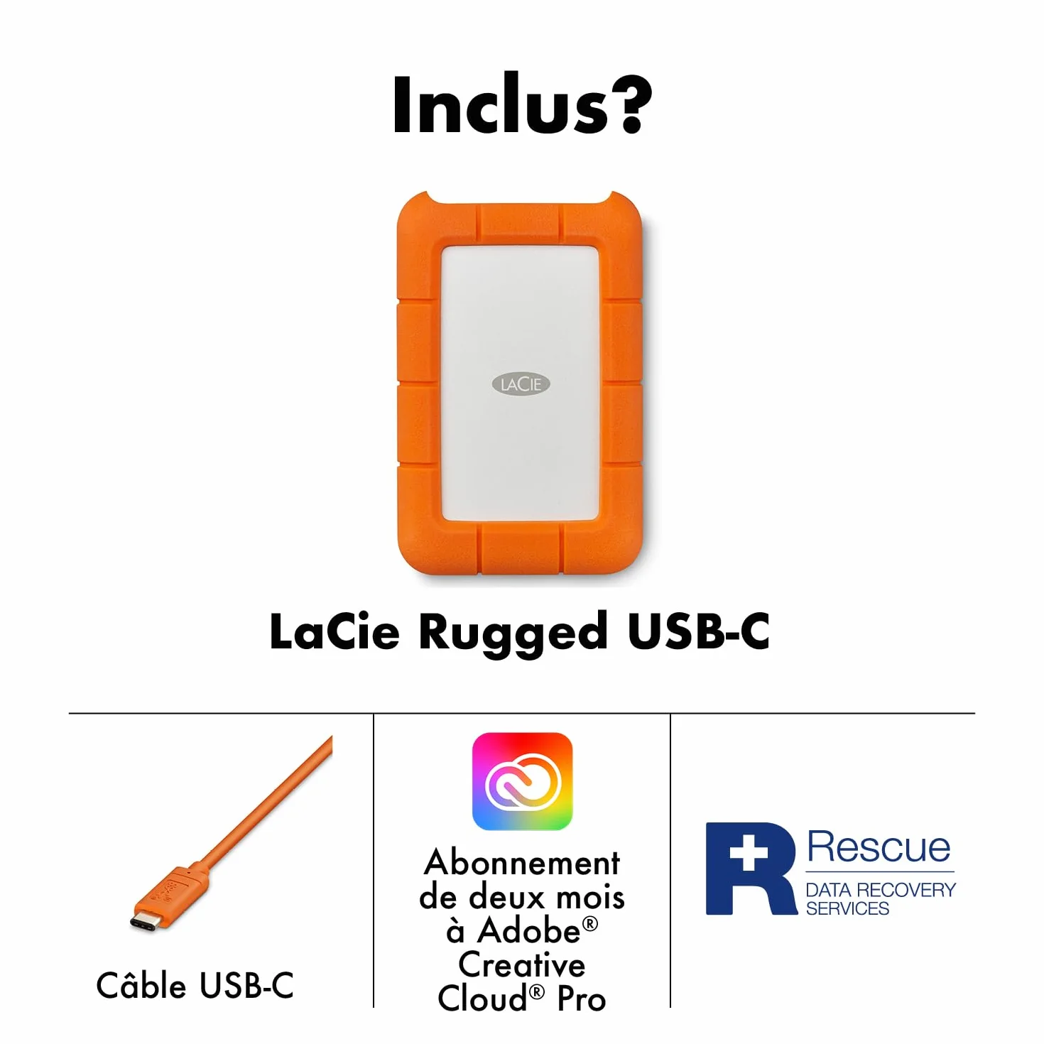 LaCie Rugged USB-C 5 To Disque Dur Externe Portable HDD Résistant aux chutes chocs poussière pluie