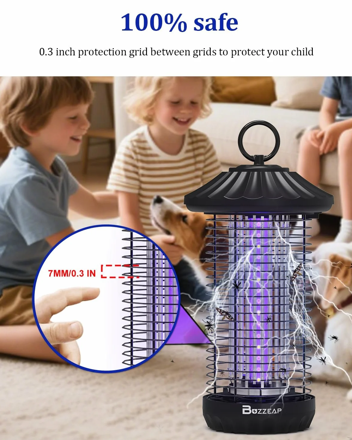Lampe Anti Moustique 3800V UV Tue Mouche Électrique IPX4 Tueur d'Insectes Portée 150-200 m² Intérieur Extérieur