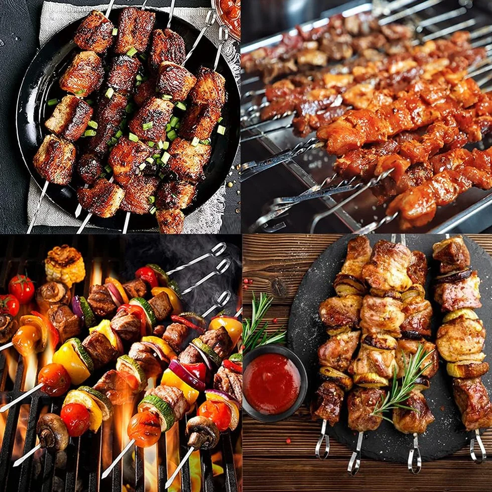 BetterJonny 40cm Brochettes de Barbecue en Acier Inoxydable, Lot de 24 Pièces avec Organisateur