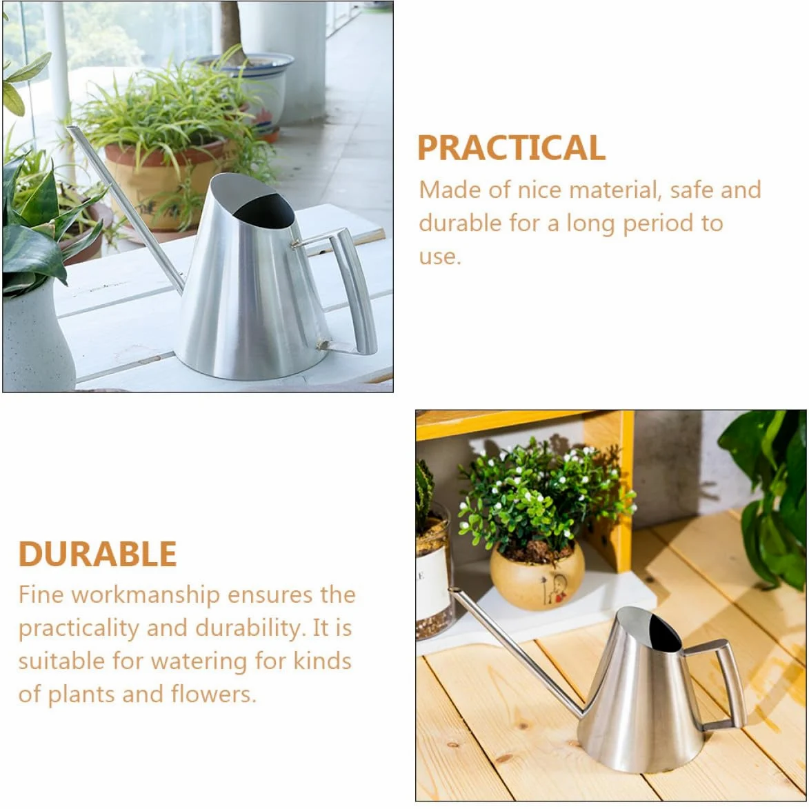 Arrosoir Long Bec en Acier Inoxydable pour Jardinage 900ml Design Vintage Léger pour Fleurs et Plantes D'intérieur et D'extérieur