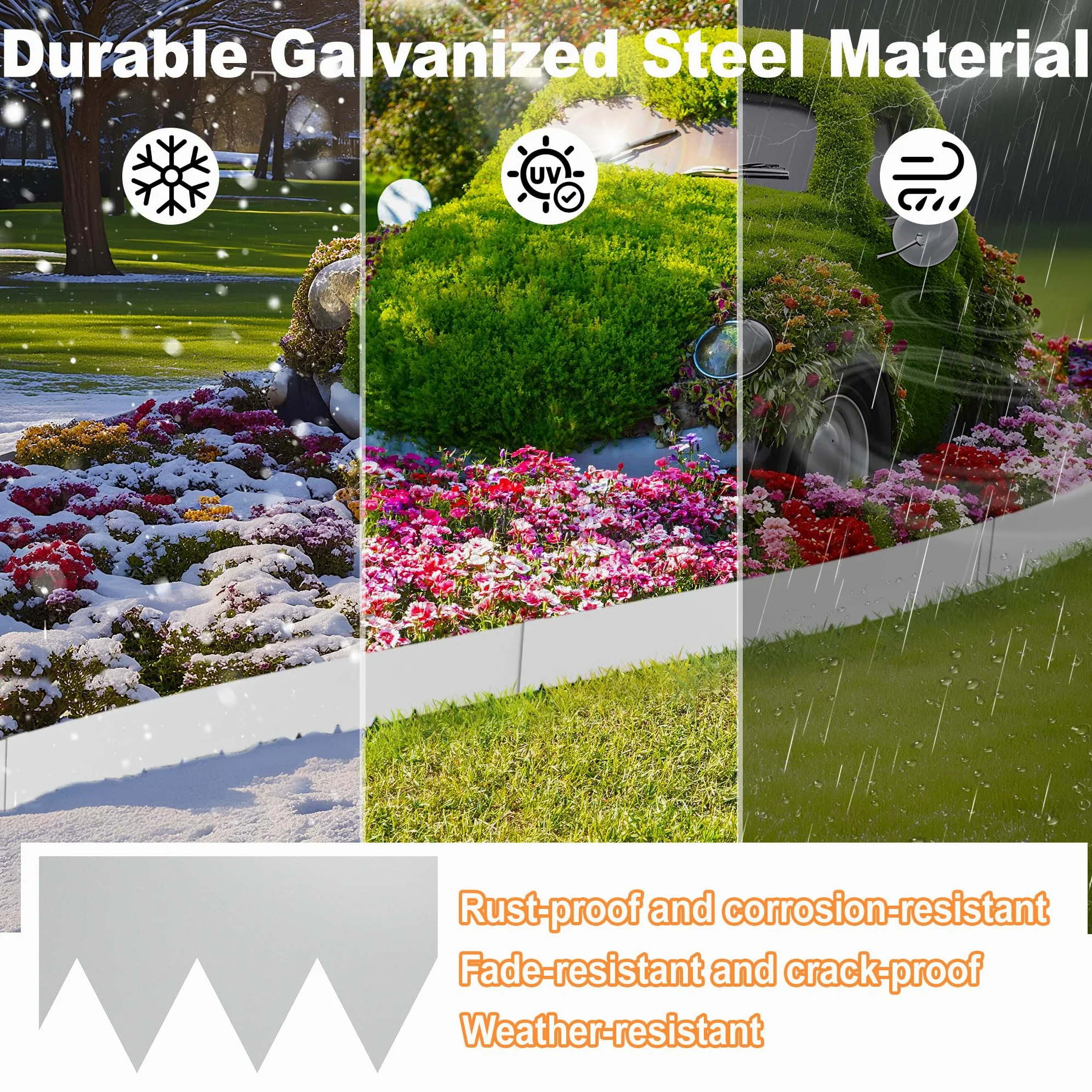 Lot de 25 bordures de pelouse de 20 cm de haut en acier galvanisé - Bordure de parterre de jardin avec pointes - 100 cm - Protection contre les racines - Bordure de pelouse en métal pour chemins