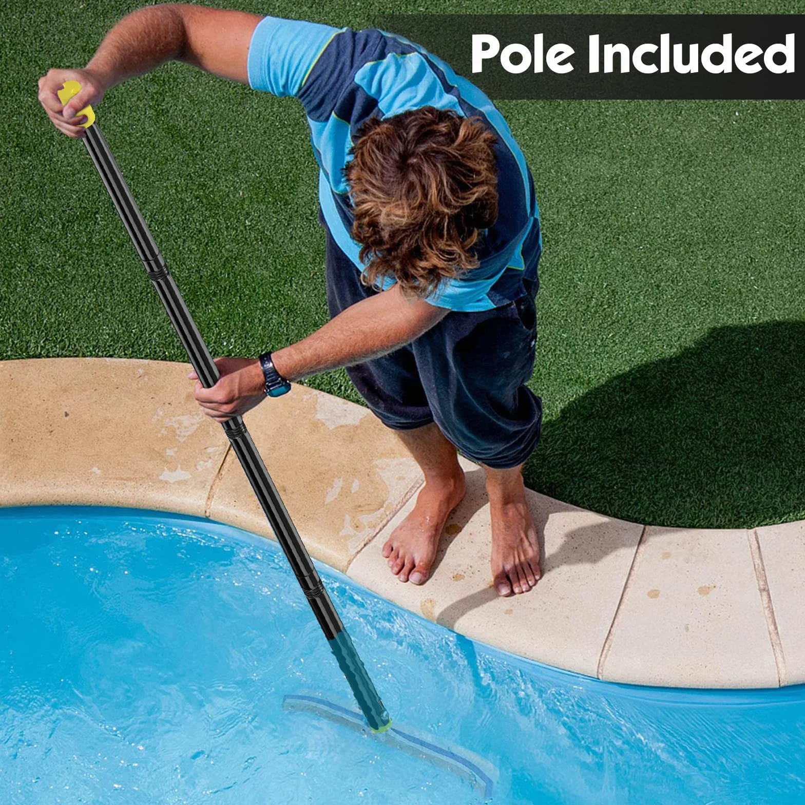 Brosse de Piscine 45cm Aluminium Manche Réglable 120 cm, Nettoyage Piscine