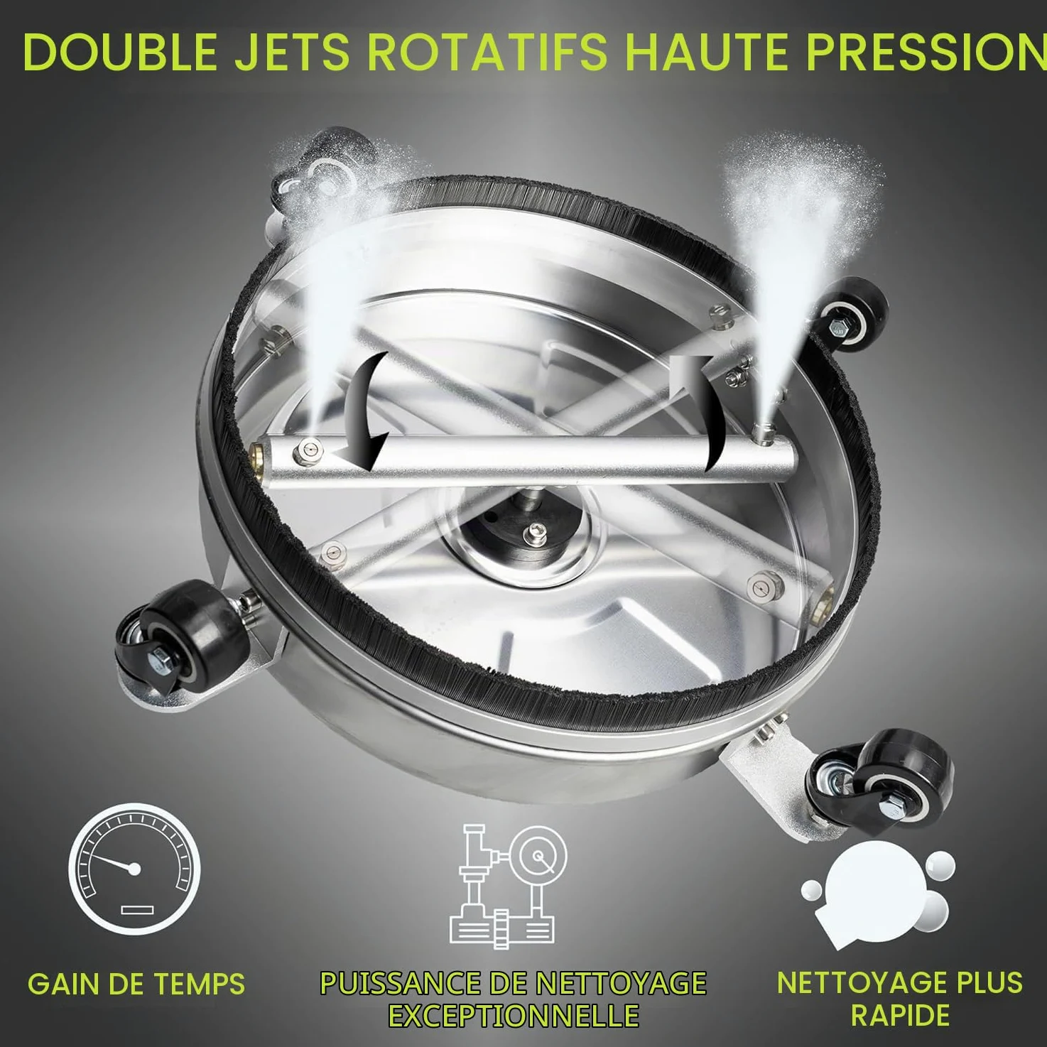 14“ Nettoyeur de Surface pour Nettoyeur Haute Pression, avec 4 Roues, 2 rallonges, pour béton, Patio, Trottoir, terrasse, allée, connecteur Rapide 1/4"