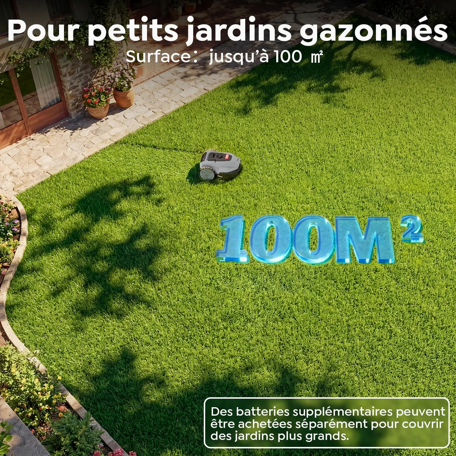 YARDCARE V3 Robot Tondeuse sans câble périphérique, avec Navigation visuelle, détection 150+ Obstacles, contrôle Via appli, 50 DB, Robot Tondeuse pour Petits et Moyens Jardins, Bandes magnétiques