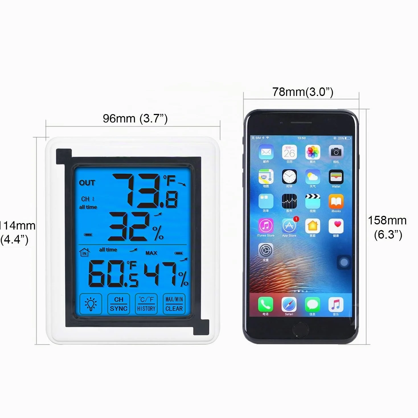 ThreeH Thermomètre extérieur Intérieur Hygromètre Numérique avec 3 Capteurs sans fil Jauge d'humidité Moniteur Température Précis avec Rétroéclairage LCD à écran tactile (3 capteurs)