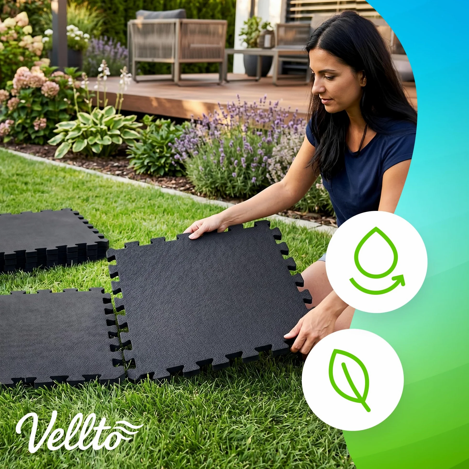 Dalle Mousse 1088 mm x 1088 mm 2 cm Épaisseur Tapis 12x Puzzle Protection Sol Fitness Piscine Fond Revêtement Modulaire Amortissant Imperméable sous-Couche Système Emboîtable Doux