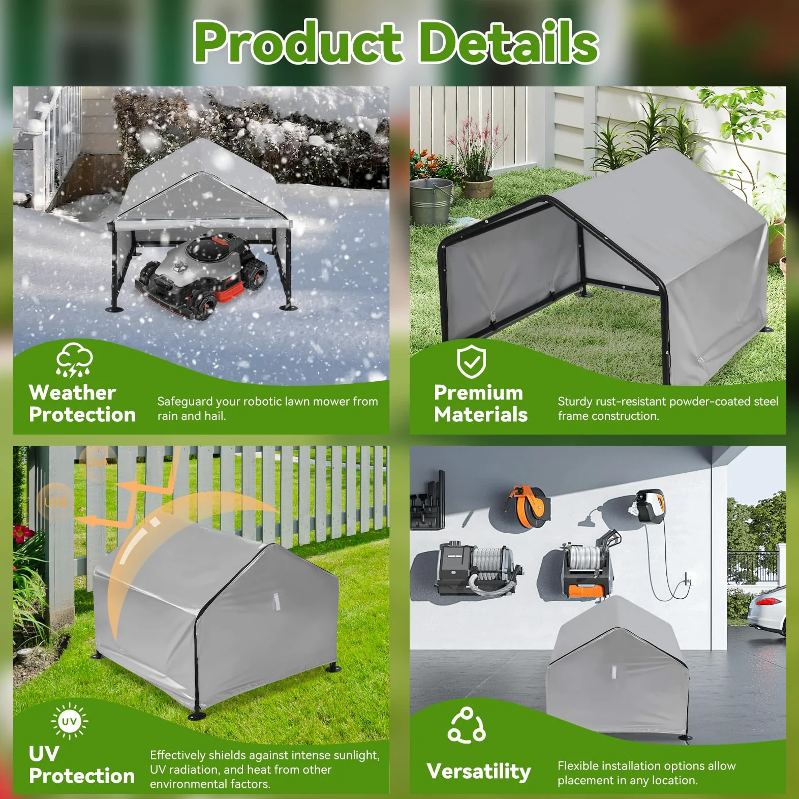 Garage pour robot tondeuse, tondeuse à gazon, auvent avec protection UV et résistant aux intempéries, garage, chambre pour animaux de compagnie, 78 × 74 × 63 cm