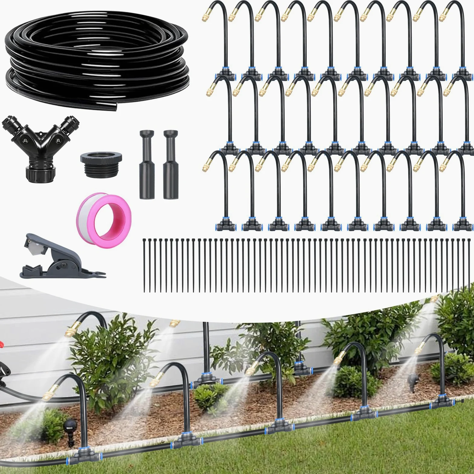 ACESOME Système d'arrosage de jardin, kit d'arrosage automatique de 20 m, tuyaux d'irrigation, irrigation goutte à goutte, micro goutte pour plantes en pot, plate-bande surélevée, terrasse, serre