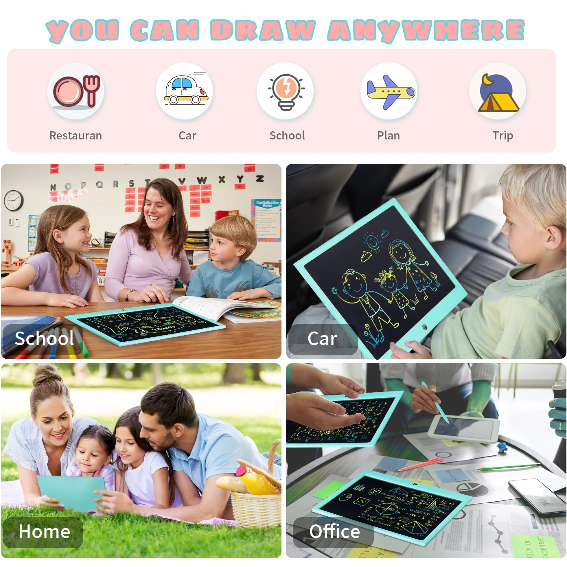 Tablette D'écriture LCD 15 Pouces Colorée pour Enfants, Jouets Filles Garçons, Cadeau Effaçable Réutilisable