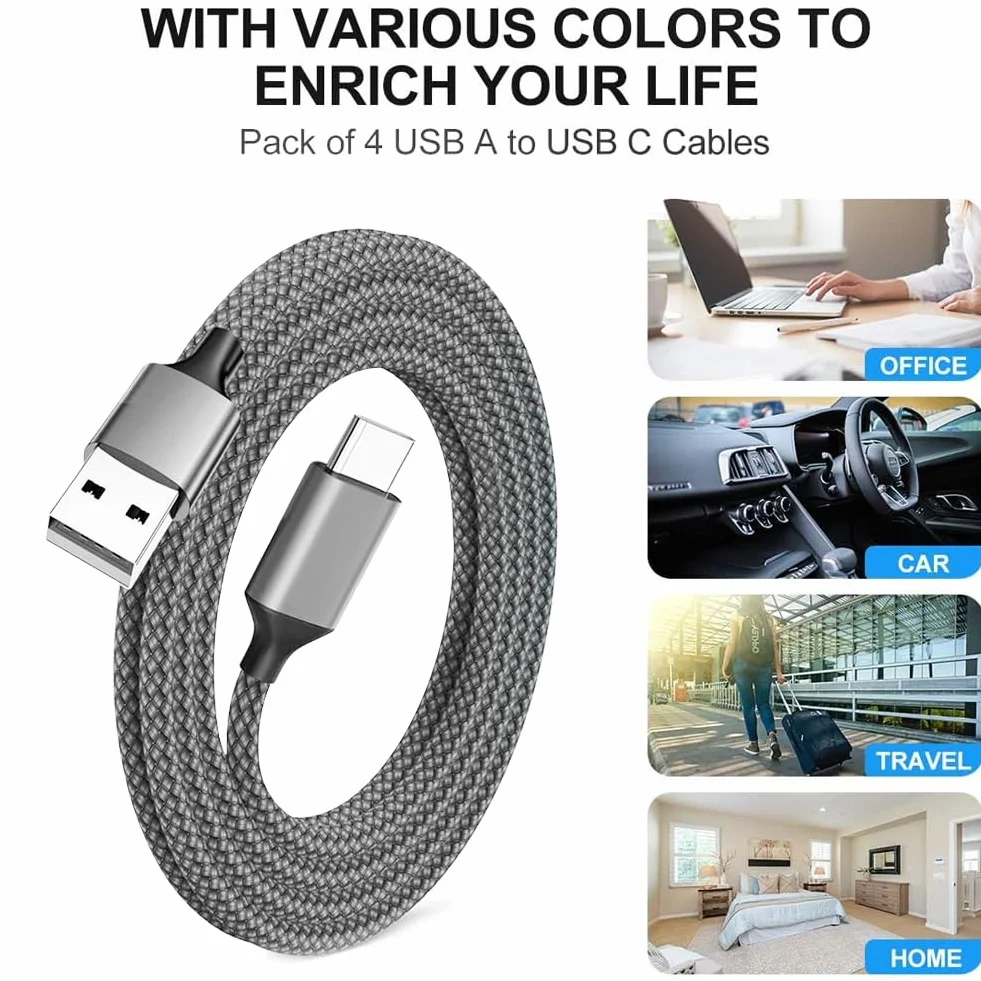 Câble USB C Lot de 3 1,8M Charge Rapide Type C pour Samsung Galaxy Google Pixel HTC Sony XZ Oppo
