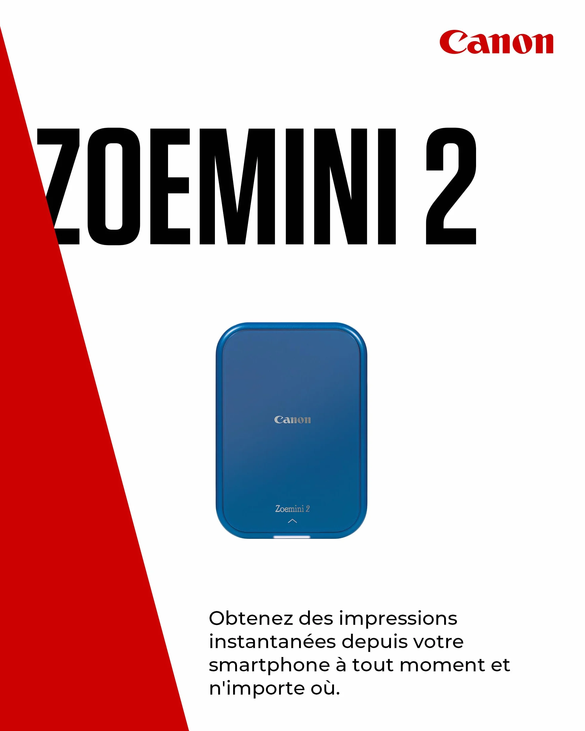 Canon Zoemini 2 Imprimante Photo Portable Bluetooth USB-C Rechargeable, Kit avec 20 Feuilles Autocollantes ZP-2030 + 10 Feuilles Circulaires 3,3 cm Zink, Bleu
