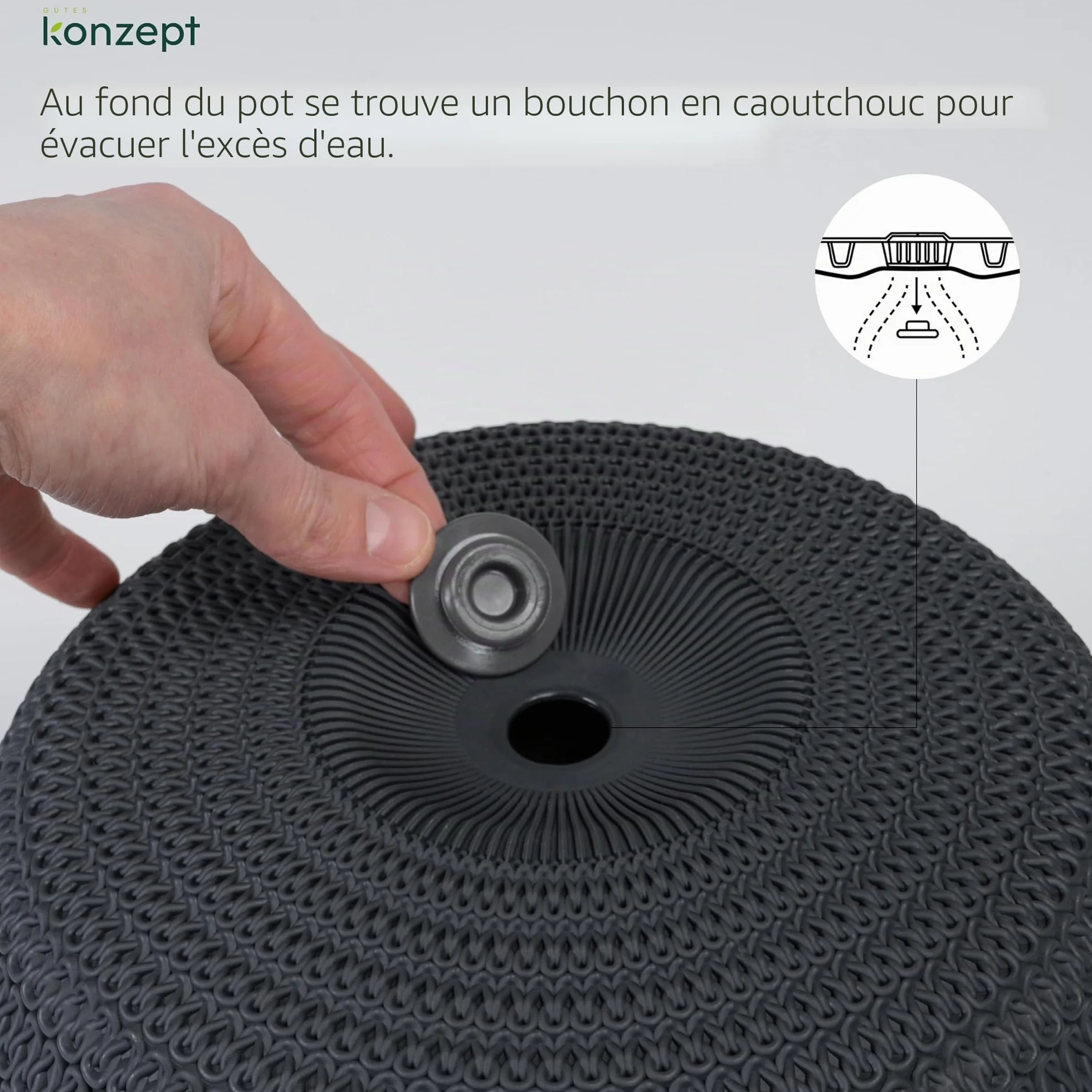 KONZEPT Pot de fleurs suspendu 30 cm Anthracite Motif tressé