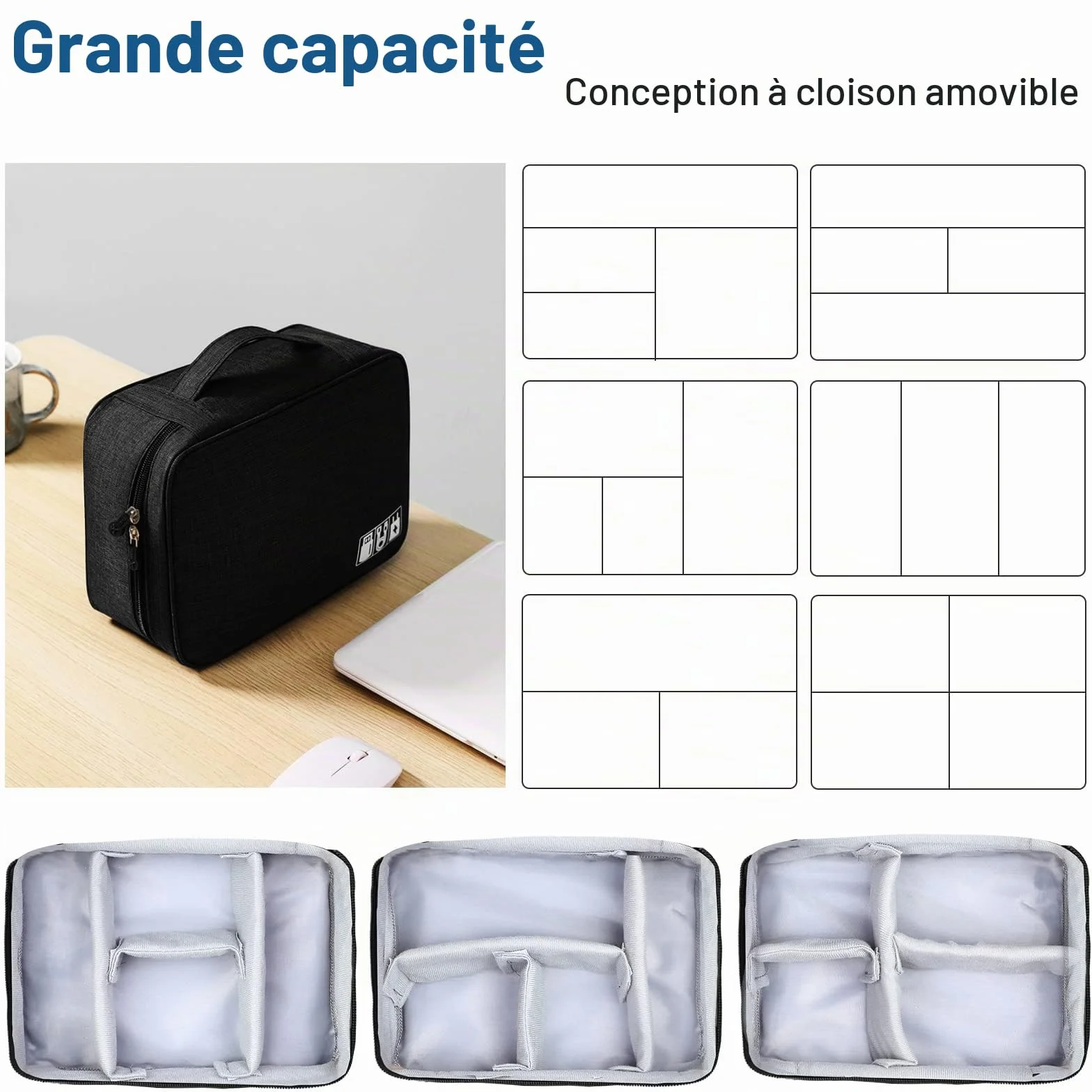 AiQInu Sac Câble Multifonctionnel Voyage Universel Électronique Cable Management pour Tablette Disque Dur Externe Chargeur Adaptateurs