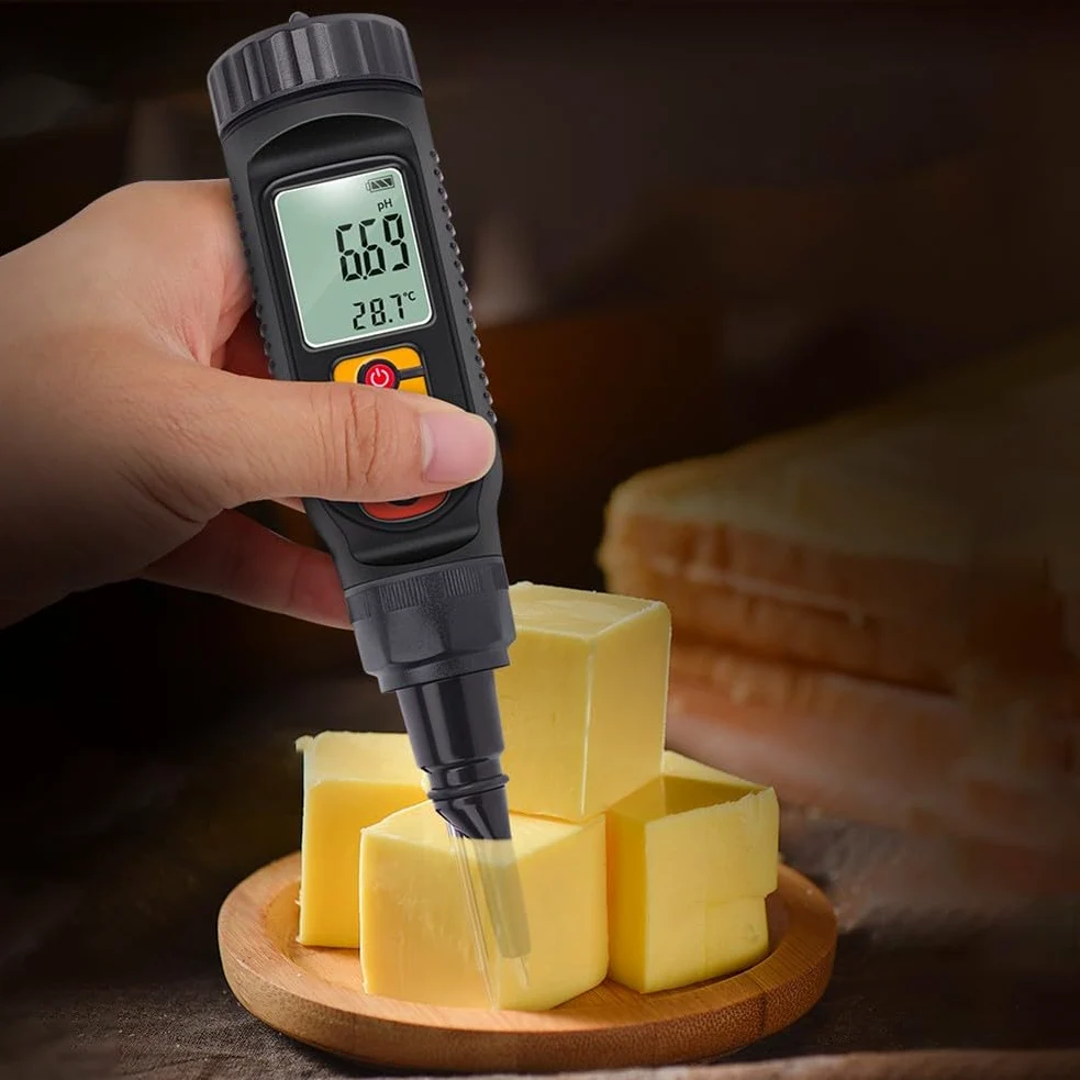 Testeur de pH numérique pour aliments et sols, testeur d'acidité rapide et précis avec affichage de la température, écran rétroéclairé vert, fruits, légumes, viande, pain, produits laitiers