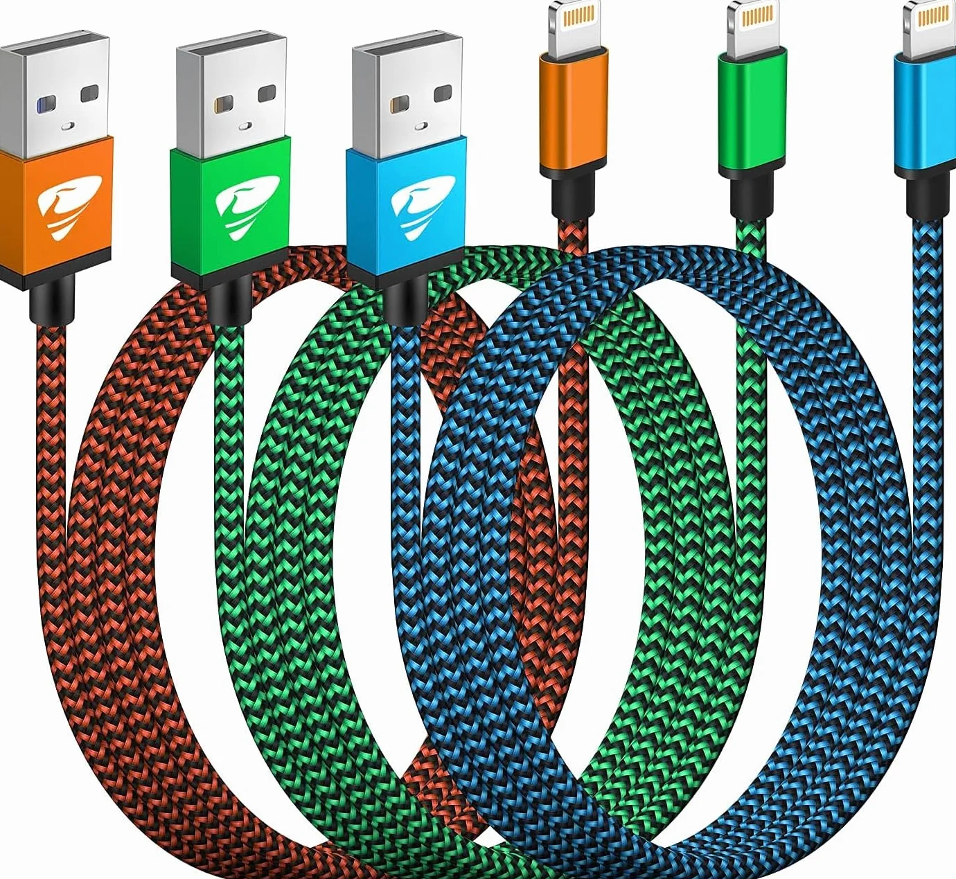 Aioneus Câble iPhone Chargeur Lightning USB MFi Nylon Tressé 2m Lot de 3 Charge Rapide pour iPhone 14 Pro Max 13 12 11 XR XS X 8 7 Plus SE iPad