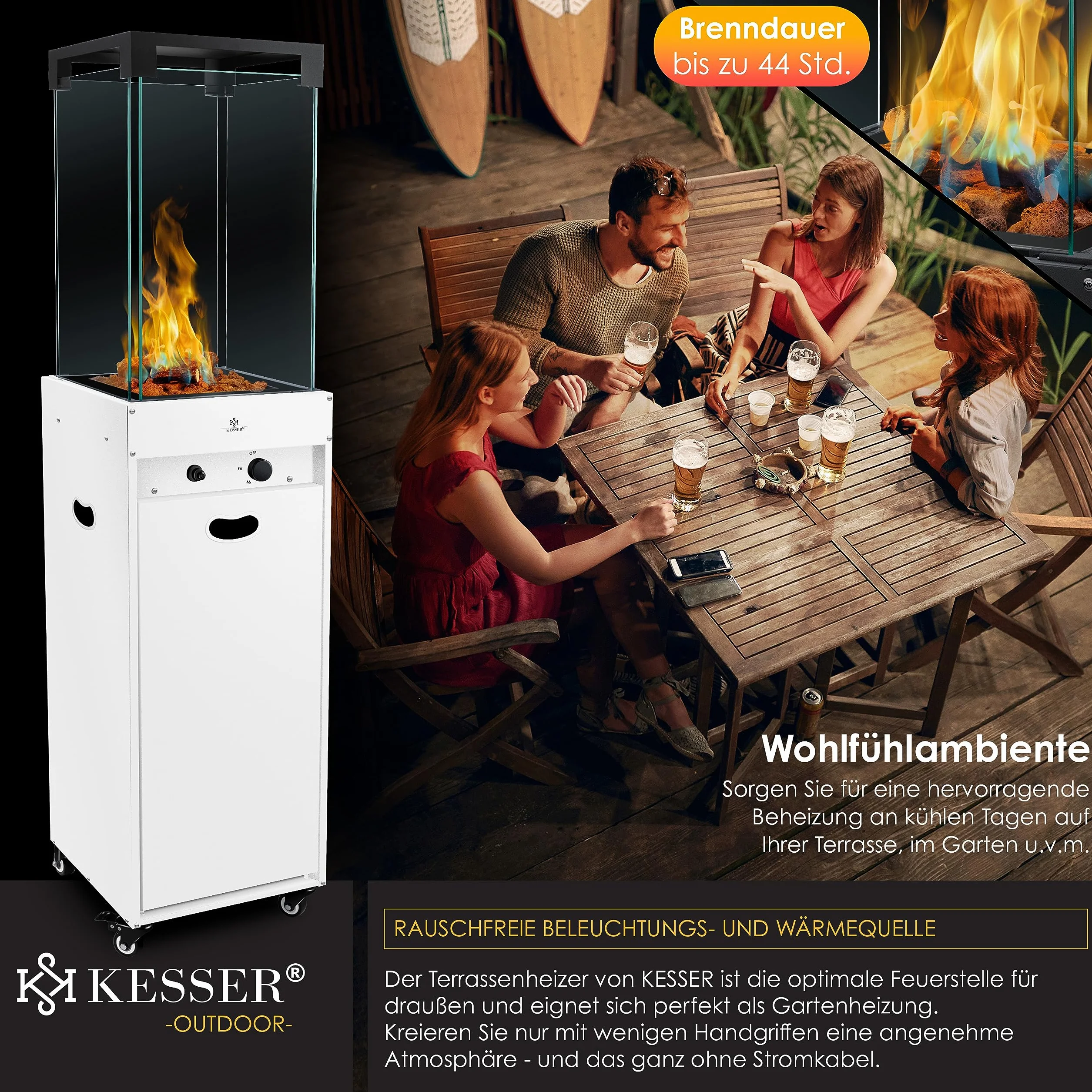 KESSER Chauffage Radiant à Gaz Terrasse avec Housse Protection, Roulettes, Blanc