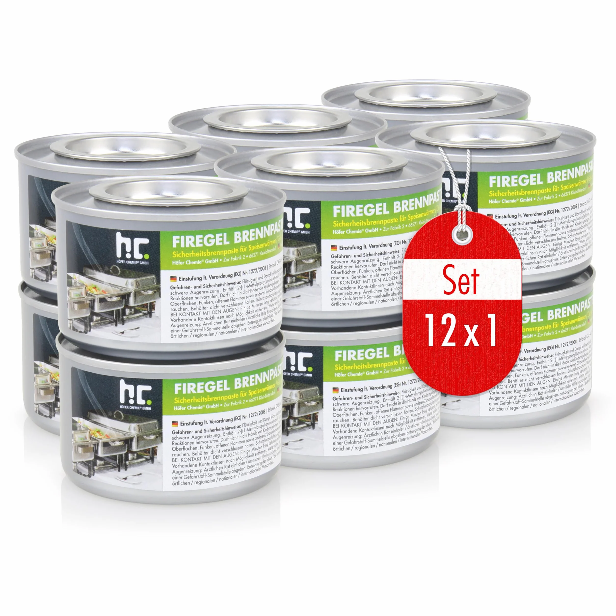 Höfer Chemie Pâtes Combustibles 200 g Lot de 12 – Bioéthanol Réutilisable Durée 2,5 Heures