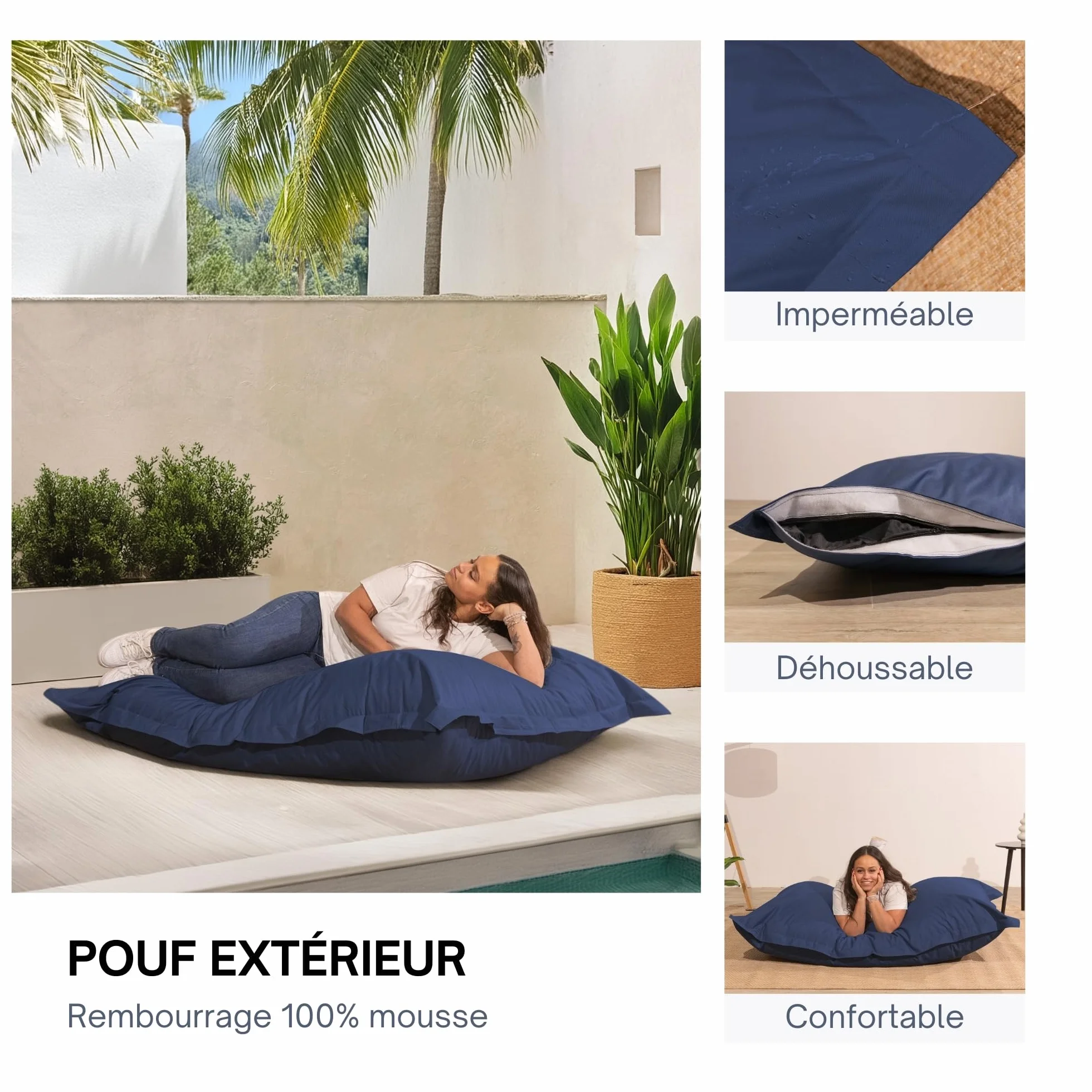Bananair Pouf Extérieur Imperméable Géant XXL 180x140 cm Bleu