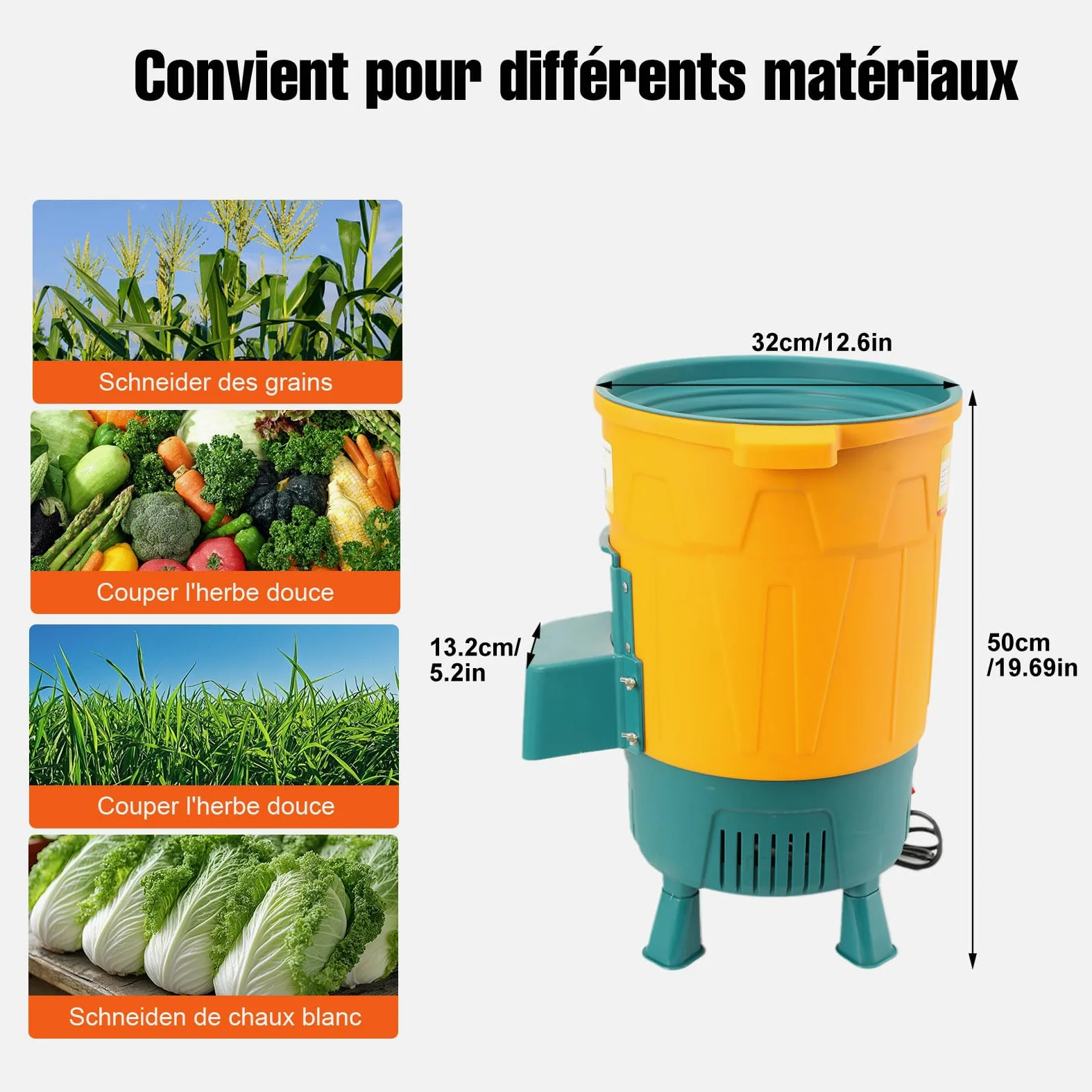 Broyeur à fourrage Professionnel, 220V 500W Broyeur de Légumes électrique | Pour Légumes Verts, Tiges d’herbe, Légumes, et Melons, pour la Transformation des Aliments pour volailles et Canards