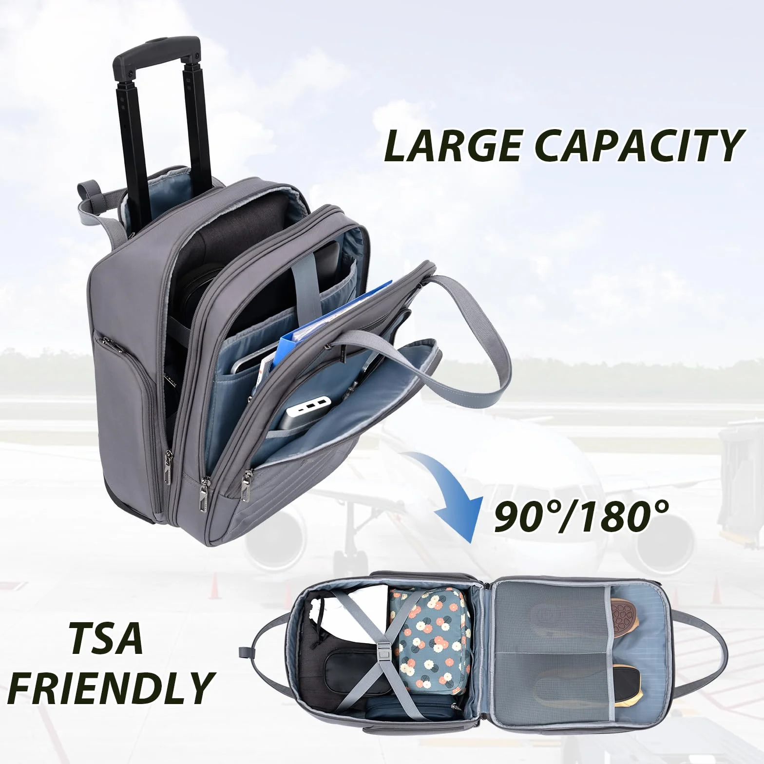 VANKEAN Valise de Nuit légère 40.6 cm 16inch Bagages Souples sous le siège Gris foncé