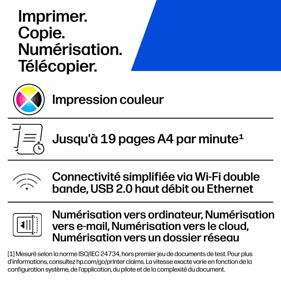 HP Color Laser MFP 179fnw Imprimante multifonction couleur A4 Wi-Fi Ethernet USB 2.0 18 ppm noir et blanc 4 ppm couleur blanche