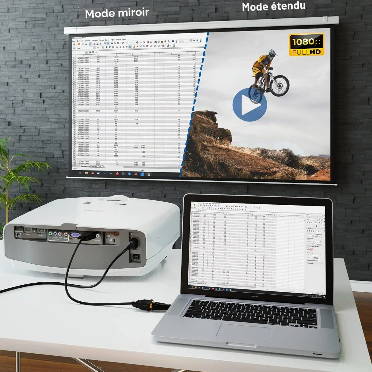 deleyCON Adaptateur HDMI vers VGA pour Moniteur Projecteur
