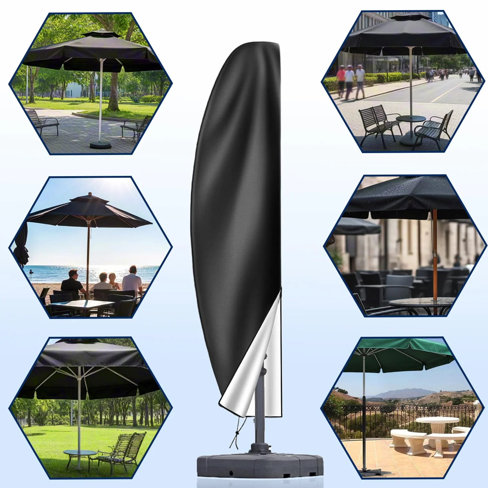 Housse de Parasol Déporté, Anti-UV, 420D Imperméable avec Fermeture éclair, Perche Télescopique, 265CM