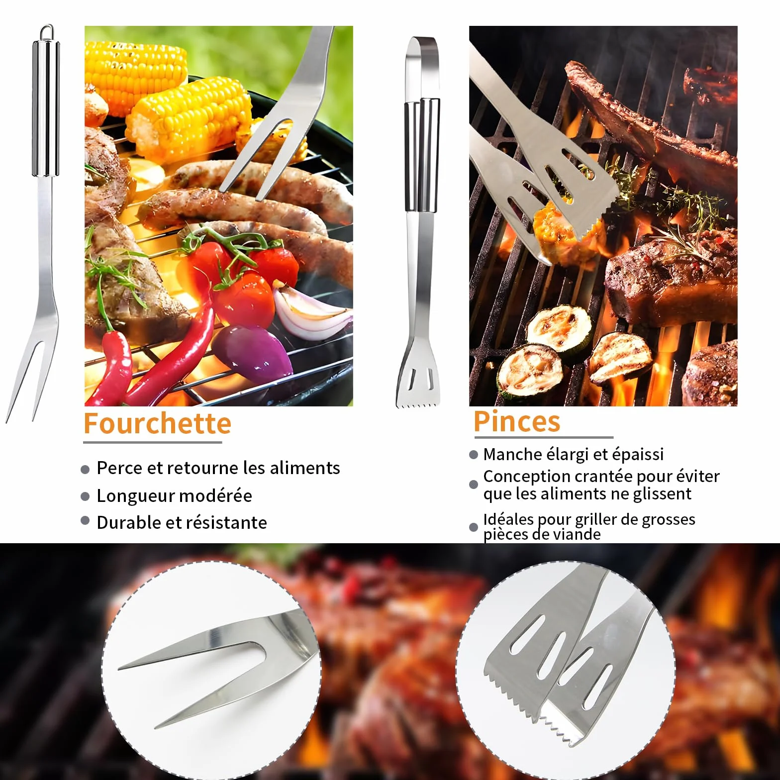 Ensemble Ustensiles Barbecue Acier Inoxydable 11 Pièces - Kit Accessoires Grill avec Sac Portable
