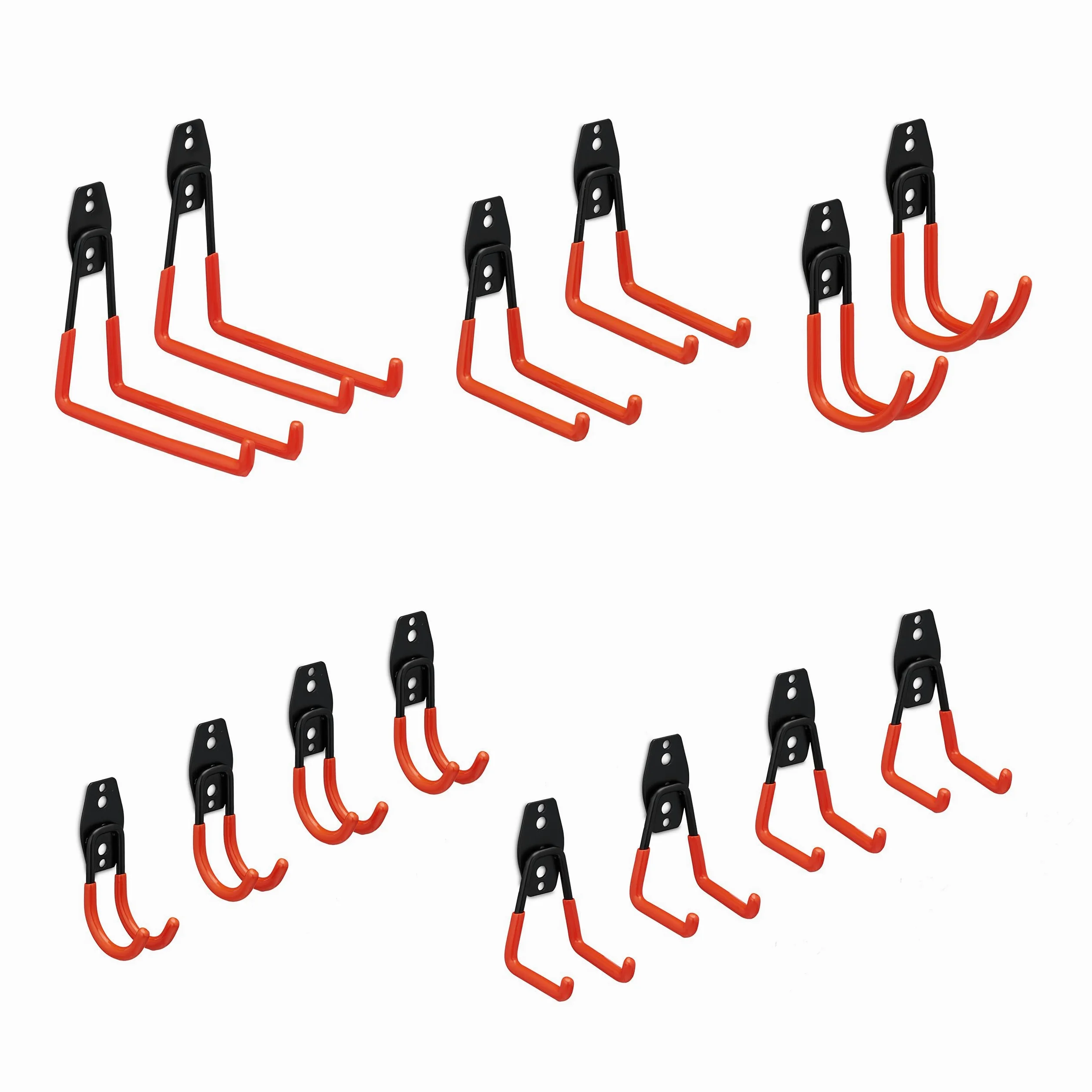 Relaxdays Crochet Mural, Set de 14, Support pour Outils, Acier, caoutchouté, Rangement Outils de Jardin, Noir-Orange