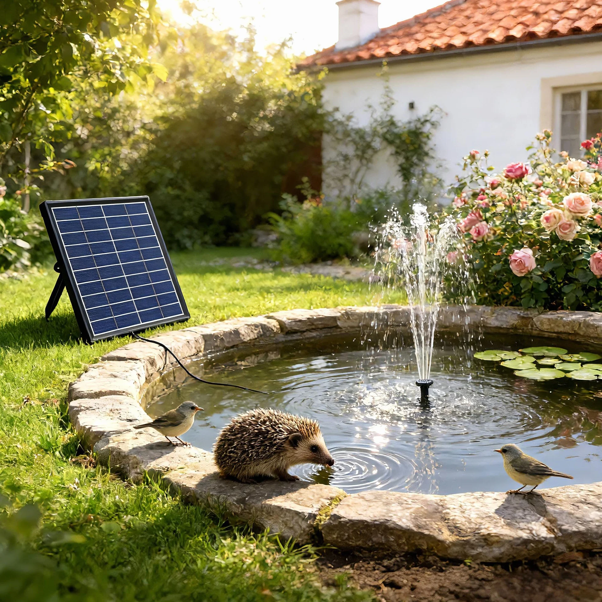 Biling Pompe à Eau Solaire 6W avec Batterie et 10 Buses pour Petit Étang jusqu'à 500L, Fontaine Solaire Extérieure