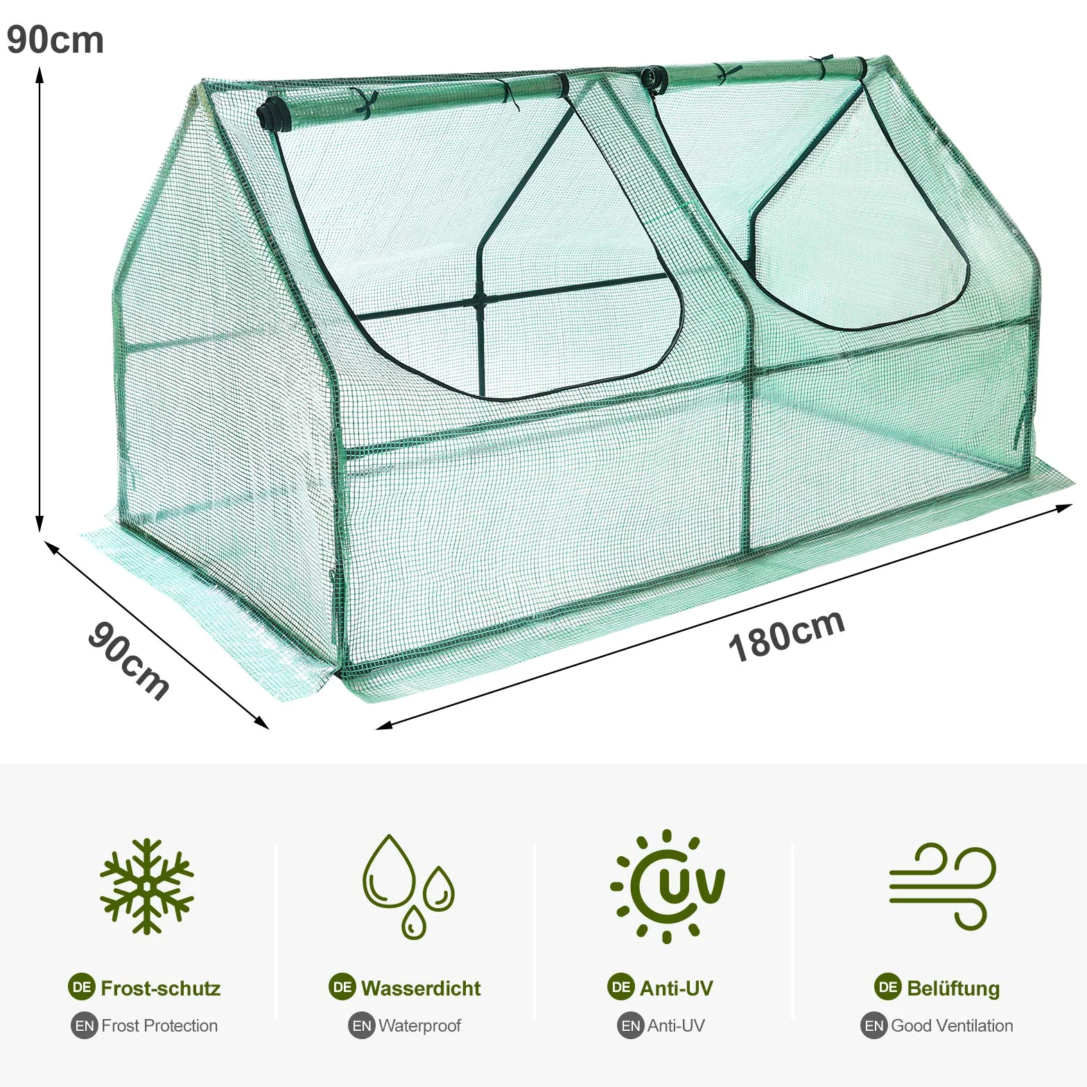 Yorbay Serre de Jardin Tunnel Mini Serre à Tomates Plastique PE Tente abri Petite Serre de Terrasse Balcon, Solide, Verte 180 x 90 x 90 cm