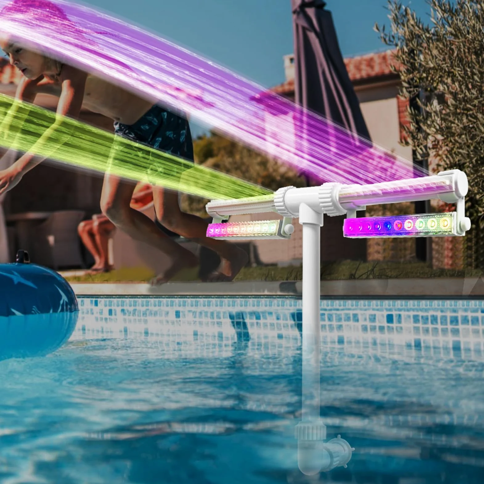 Fontaine Flottante pour Piscine d'eau Réglable avec Lumière | Pompe à pour Piscine pour Rafraîchissement et Détente, Bassin Hors-Sol Enterré, Jardin Extérieur Vacances d'Été