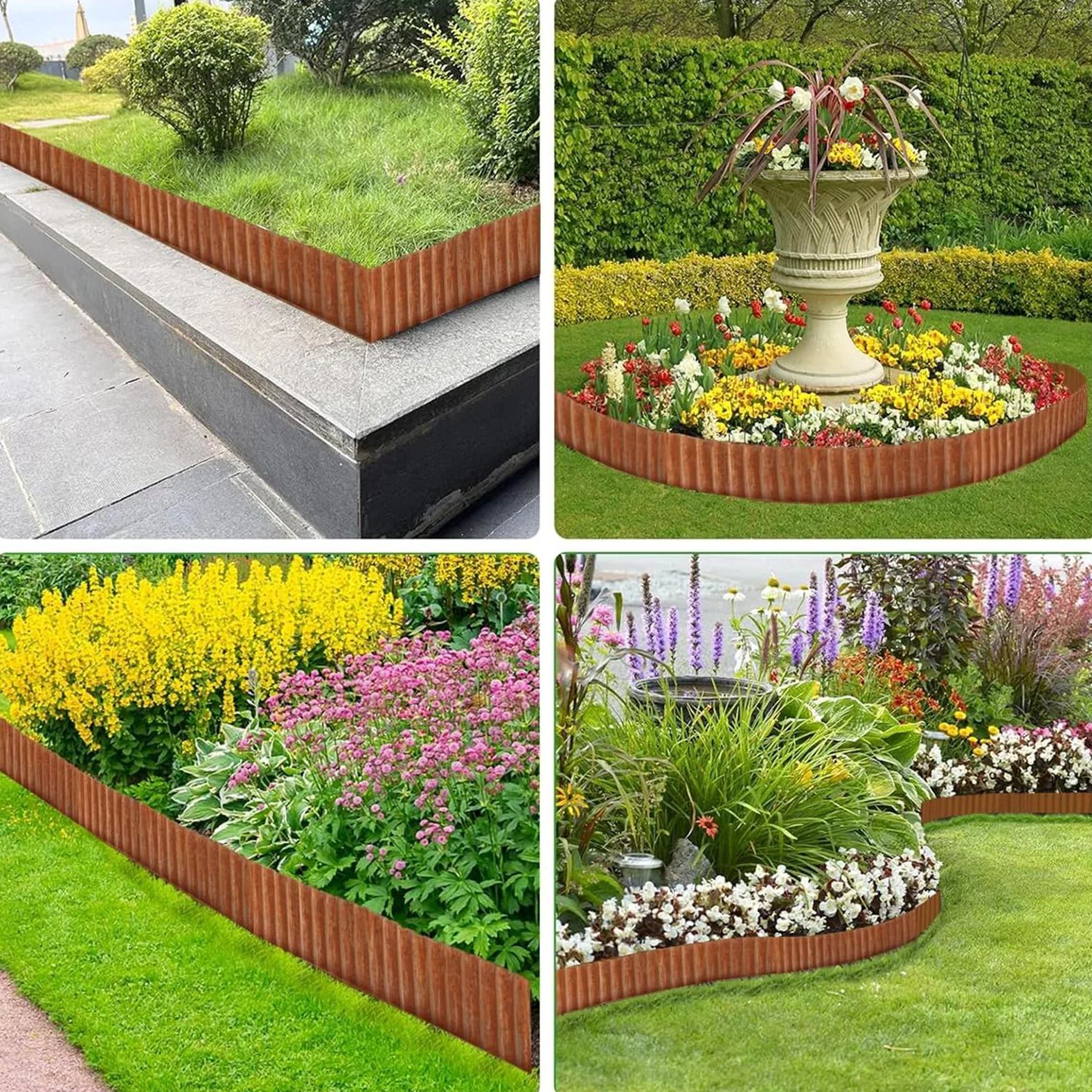 Bordure de pelouse en métal - 10 m x 14,5 cm de haut - En acier Corten - Aspect rouille - Bordure de parterre pour bricolage - Avec 1 paire de gants - Bordure de pelouse en métal galvanisé pour jardin
