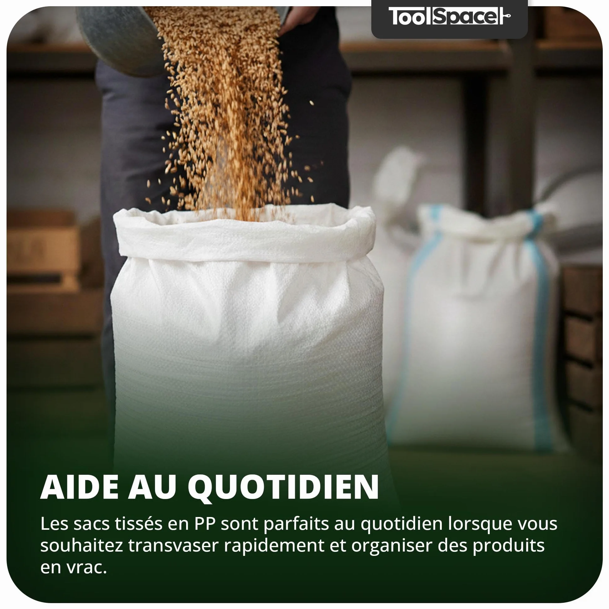ToolSpace Sac à Gravats PP Tissé 65×105 cm Polypropylène 50 kg Réutilisable
