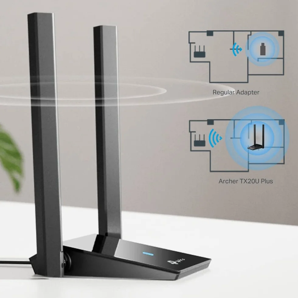 TP-Link Archer TX20U Plus Clé WiFi 6 AX1800 Adaptateur Réseau sans Fil Double Bande 2,4 GHz 5 GHz Antennes 5 dBi WPA3