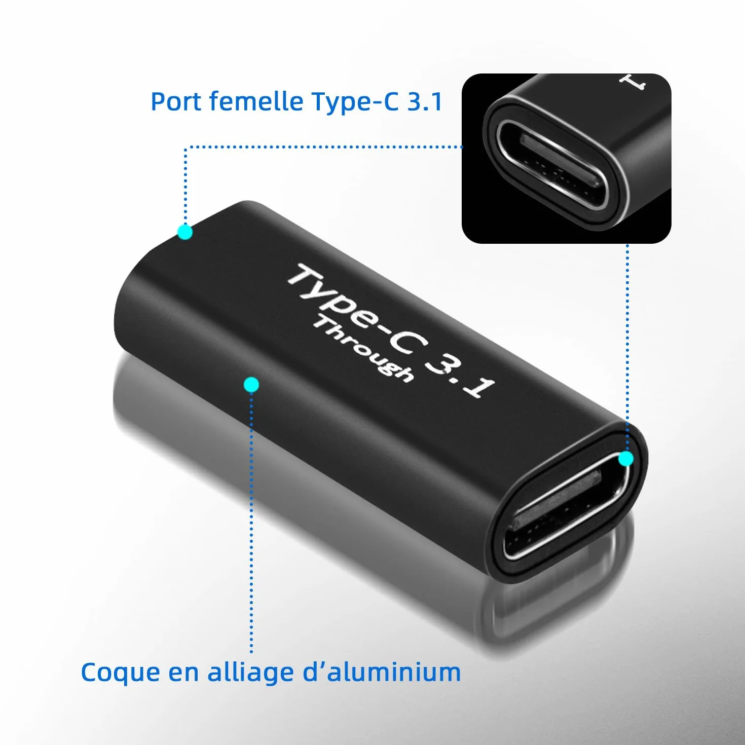 Adaptateur USB C femelle vers femelle 2Pcs USB 3.1 10Gbps 4K Charge Rapide Transfert Données