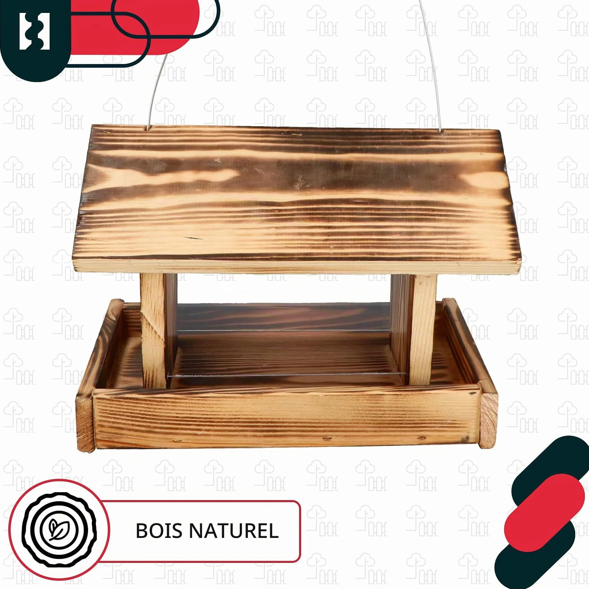 Mangeoire Oiseaux Exterieur Bois Acrylique 28x18x20 cm Naturel Suspendre Jardin