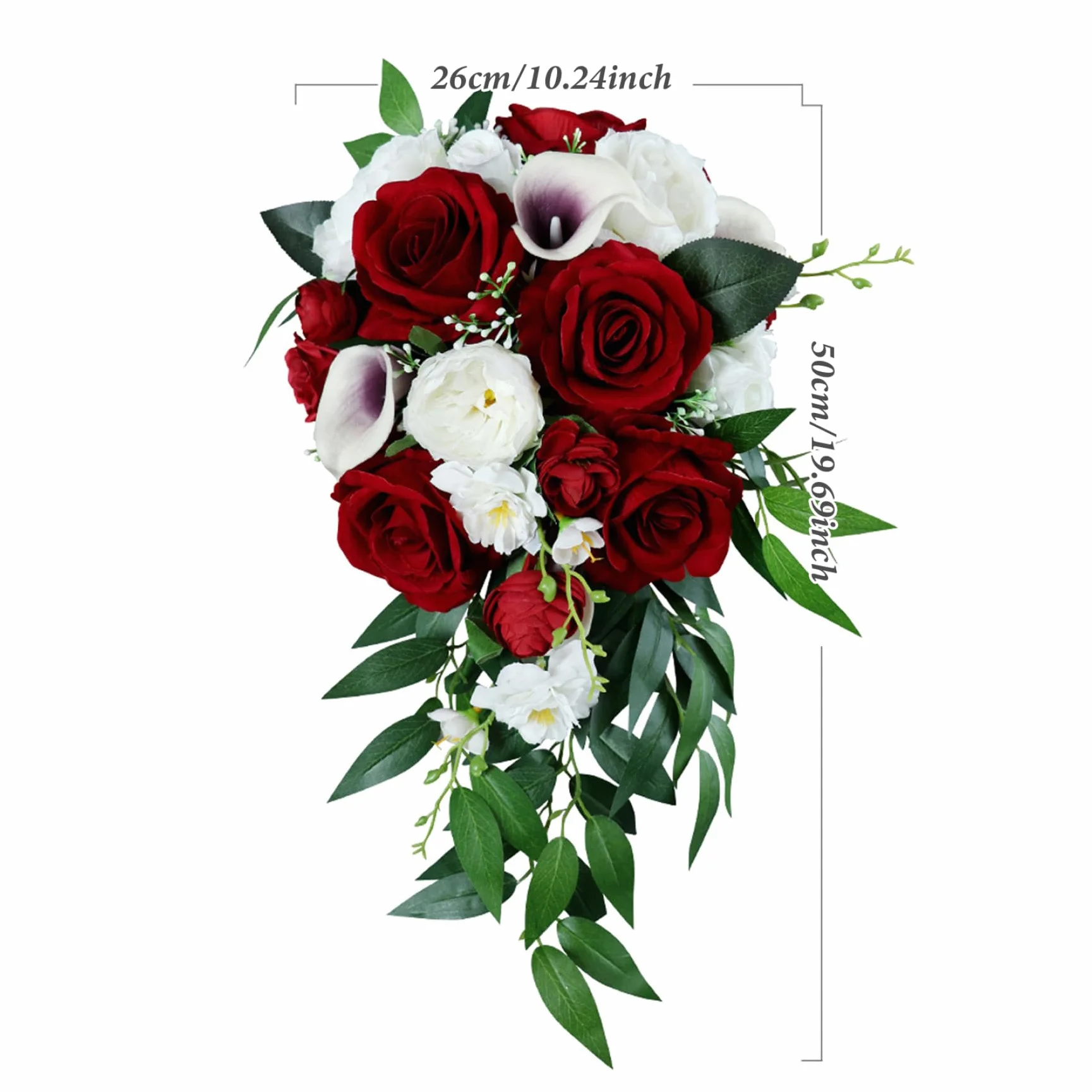 Bouquet de Mariage Lys Rouges et Rose Artificiel en Cascade