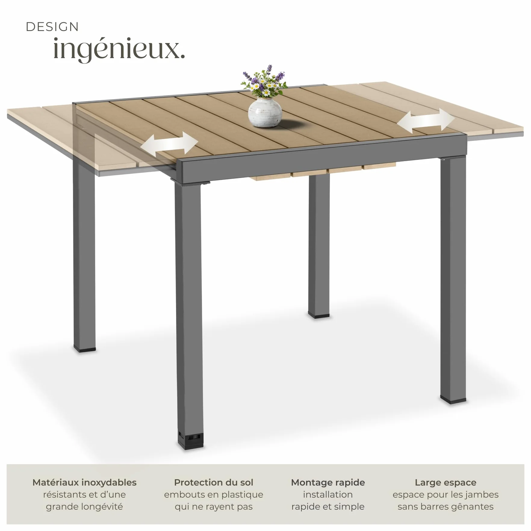 Tectake Table de Jardin Extensible Aluminium 80-120 x 80 x 74 cm 4-6 Personnes